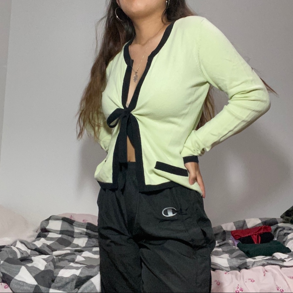 green tie cardigan